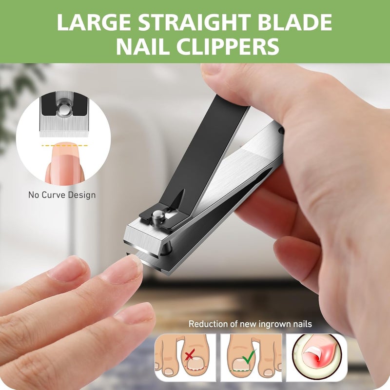 Baluca Heavy Duty Straight Blade Nail Clippers for Thick Toenails, Professional Stainless Steel Fingernail Toenail Clippers Trimmers - Thick Wide Jaw Toe Nail Clippings for Seniors, Men & Women - Black - Image 2